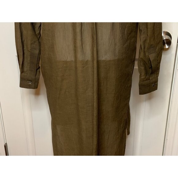 Mona Thalheimer Brown Long Sleeve Pleated Cotton Shirt Dress, Size XS - Picture 8 of 10